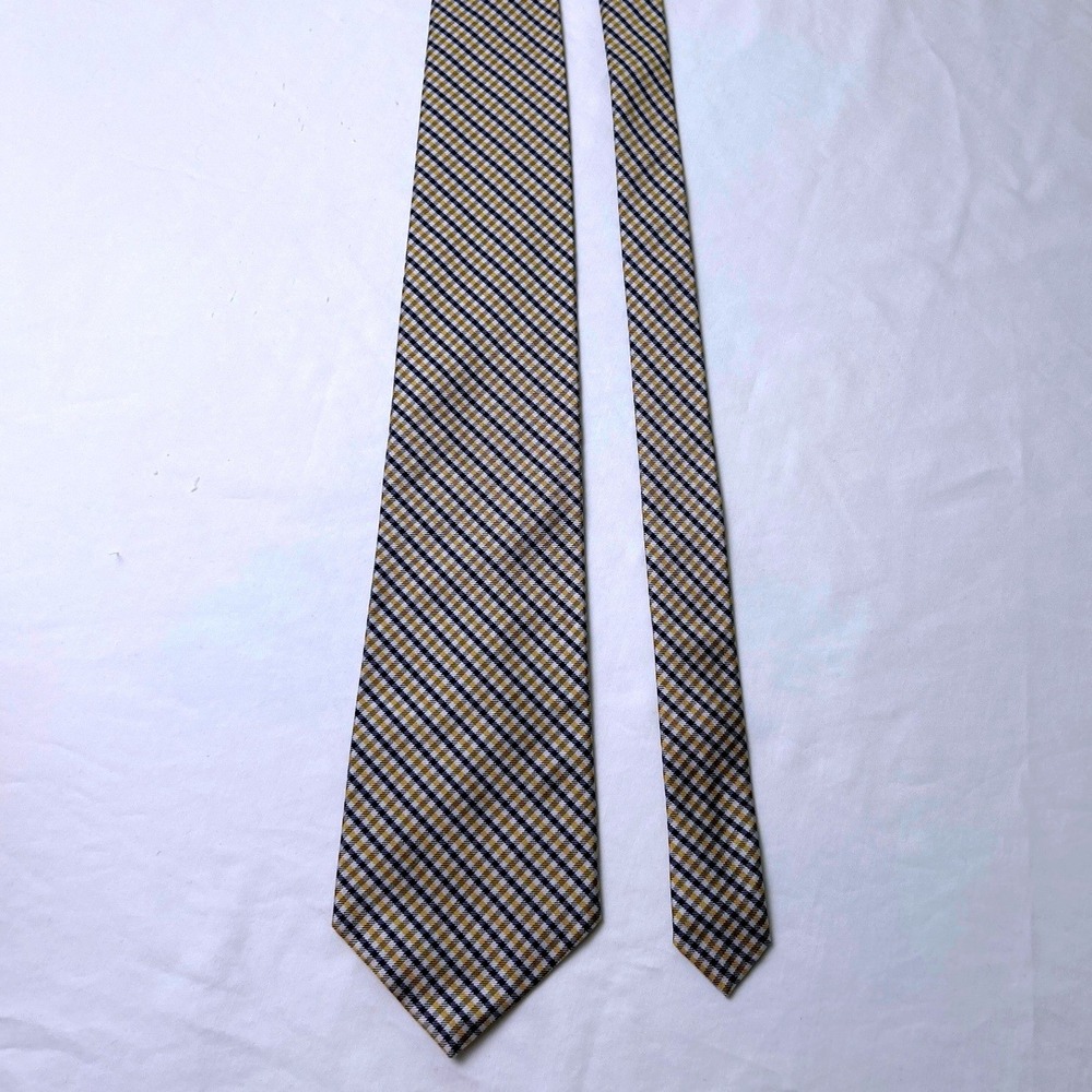 Lauren Ralph Lauren Mens Silk Diagonal Plaid Hand Finished Necktie 58" Navy Gold